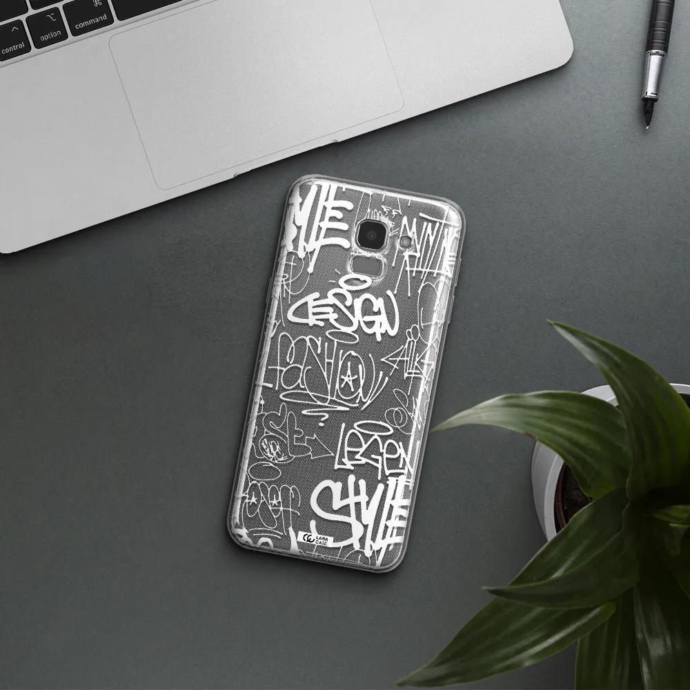 a white background with black and white clouds Samsung J6 Clear TPU Case