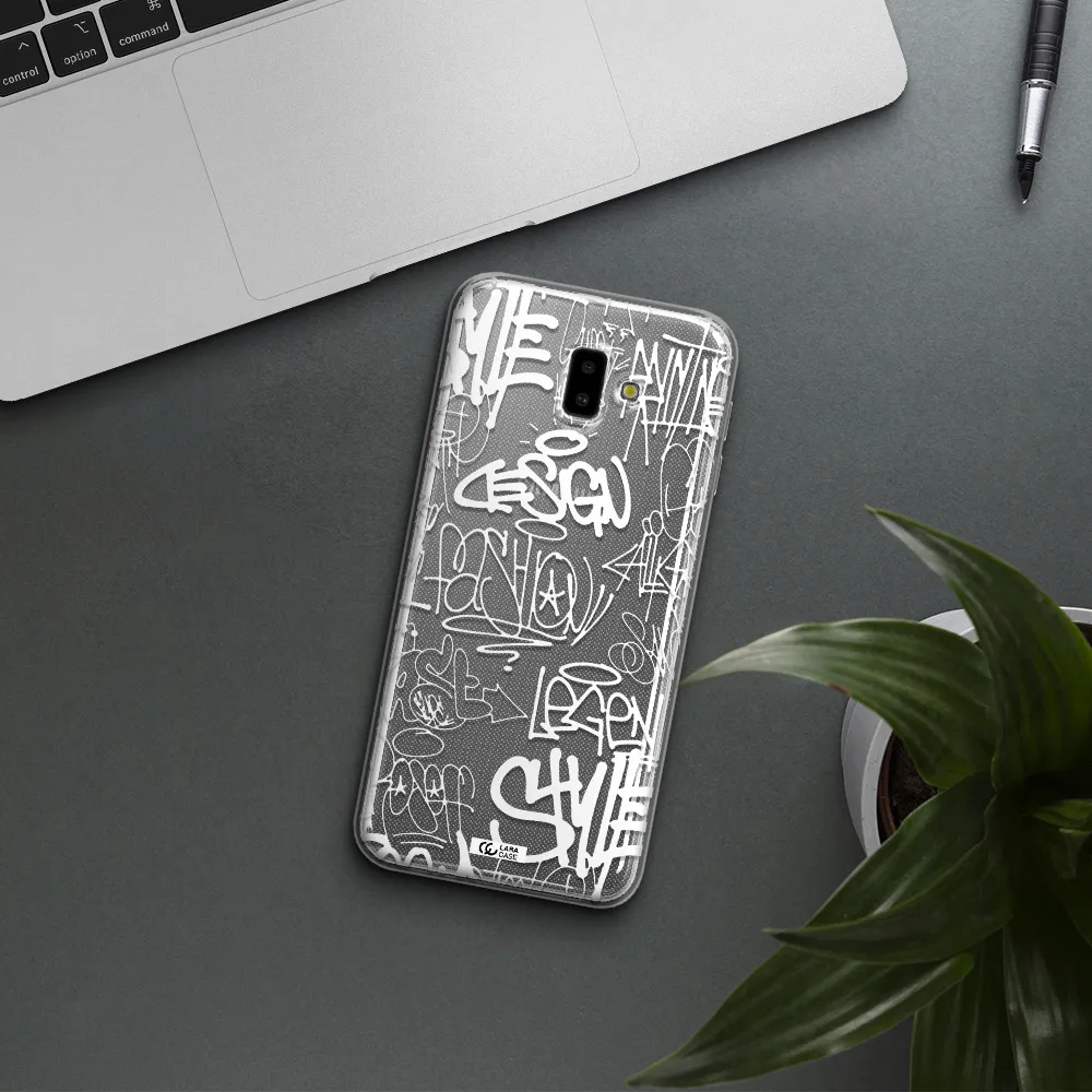 a white background with black and white clouds Samsung J6 Plus Clear TPU Case