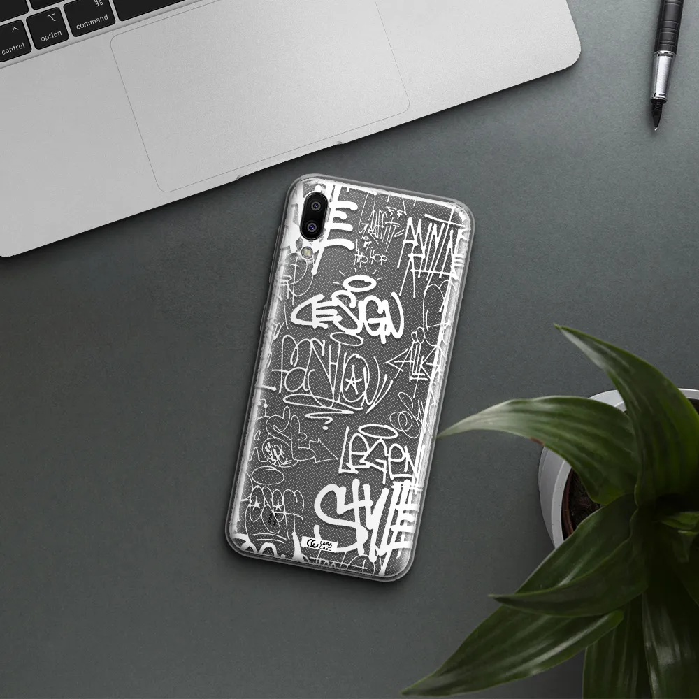 a white background with black and white clouds Samsung M10 Clear TPU Case