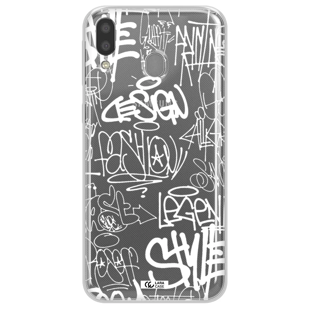 a white background with black and white clouds Samsung M20 Clear TPU Case