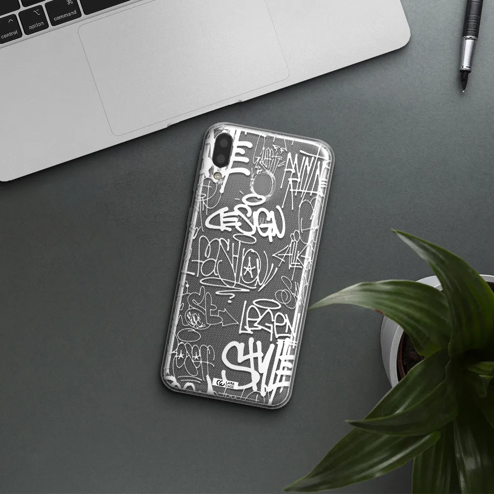 a white background with black and white clouds Samsung M20 Clear TPU Case