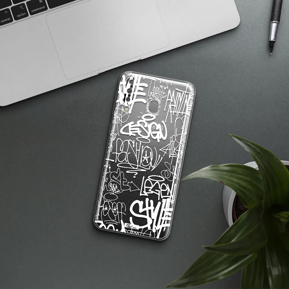 a white background with black and white clouds Samsung M30 Clear TPU Case