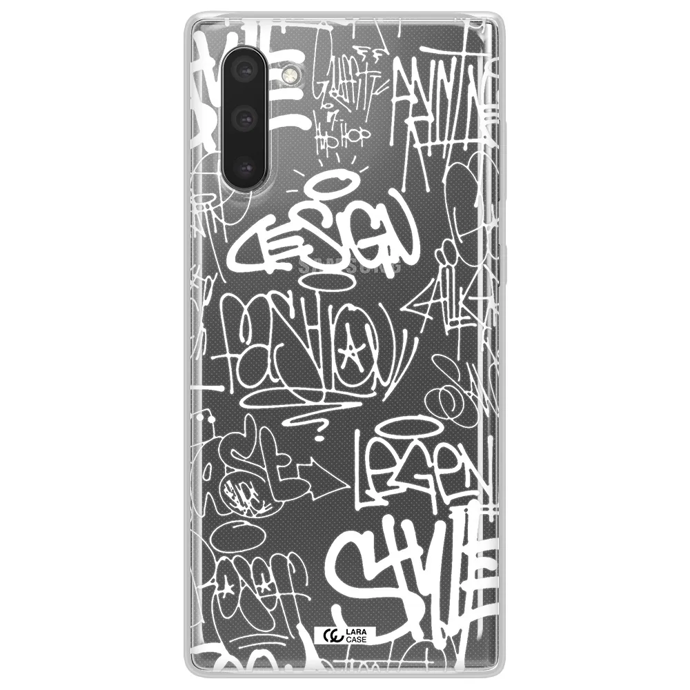 a white background with black and white clouds Samsung Note 10 Clear TPU Case