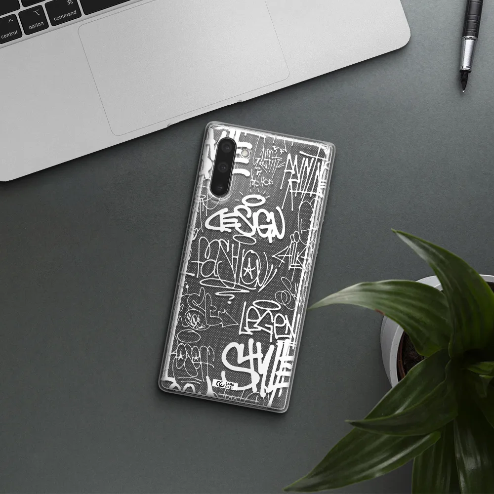 a white background with black and white clouds Samsung Note 10 Clear TPU Case