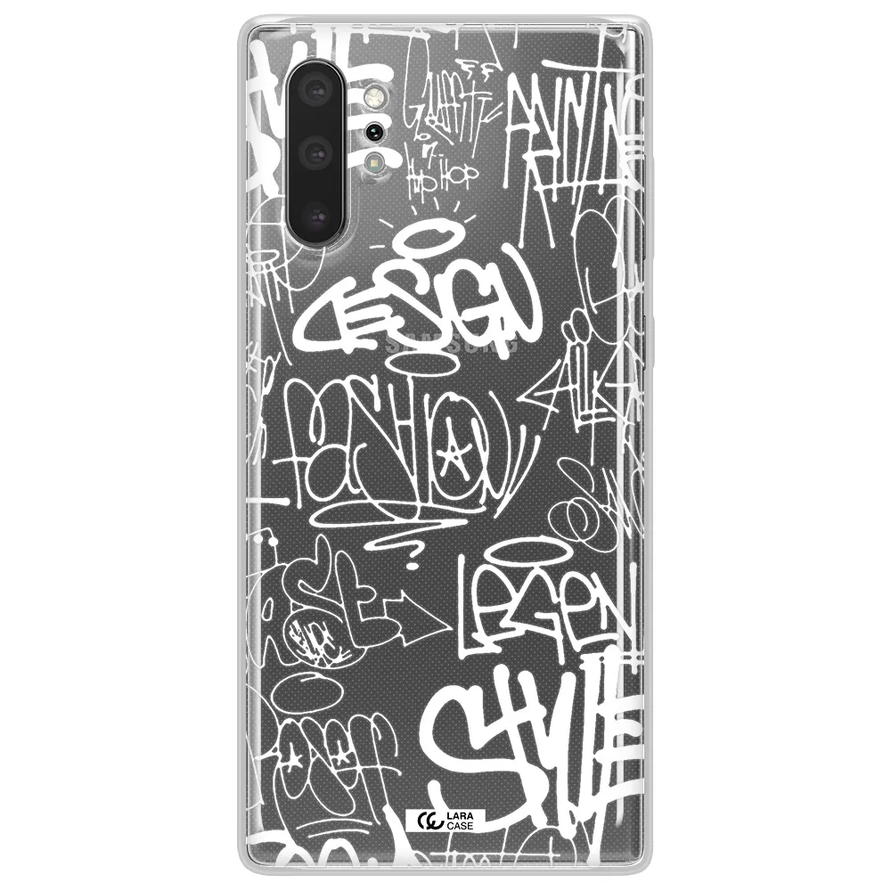 a white background with black and white clouds Samsung Note 10 Plus Clear TPU Case