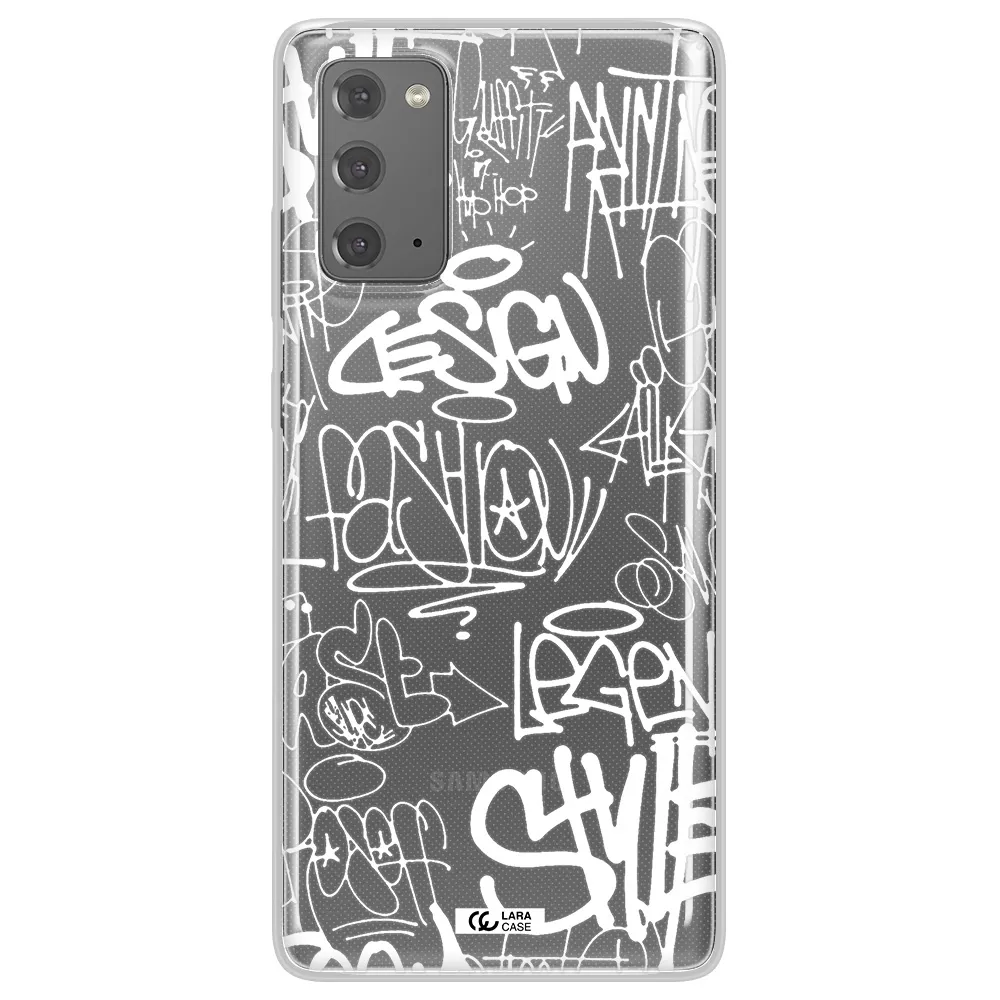 a white background with black and white clouds Samsung Note 20 Clear TPU Case