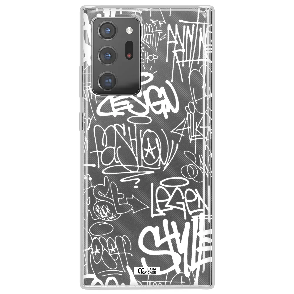 a white background with black and white clouds Samsung Note 20 Ultra Clear TPU Case