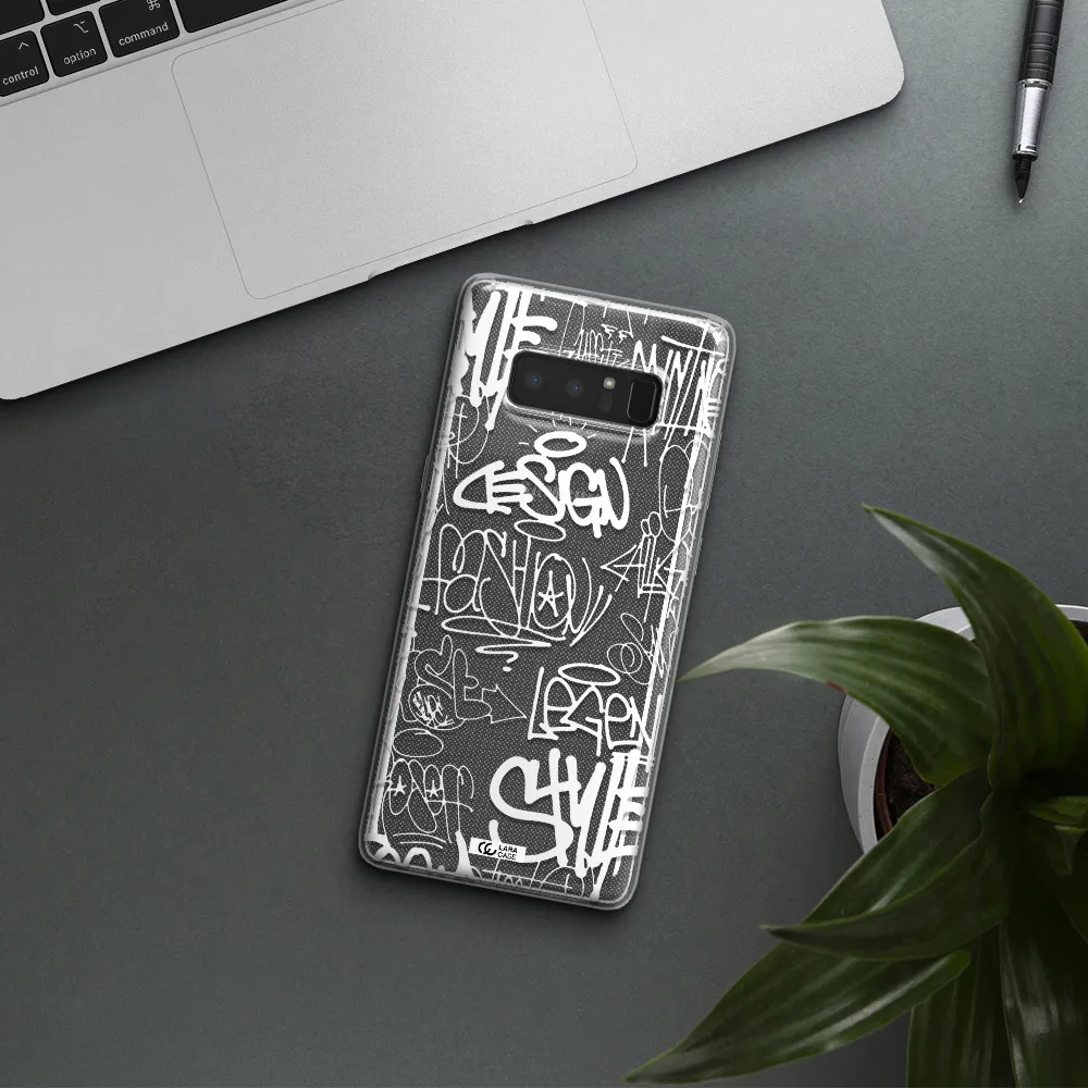 a white background with black and white clouds Samsung Note 8 Clear TPU Case