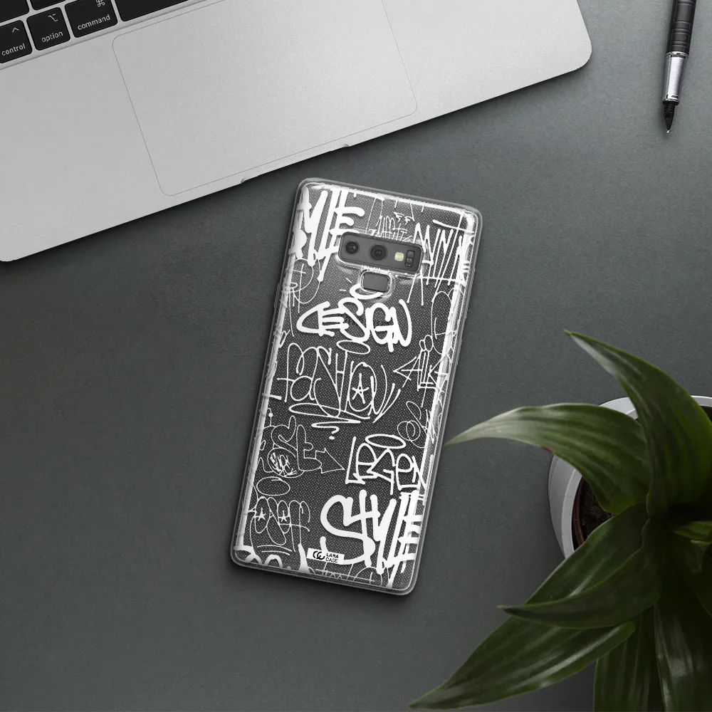 a white background with black and white clouds Samsung Note 9 Clear TPU Case