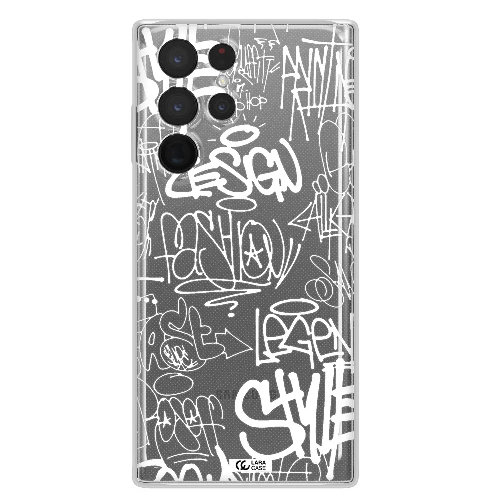 a white background with black and white clouds Samsung S 22 Ultra Clear TPU Case