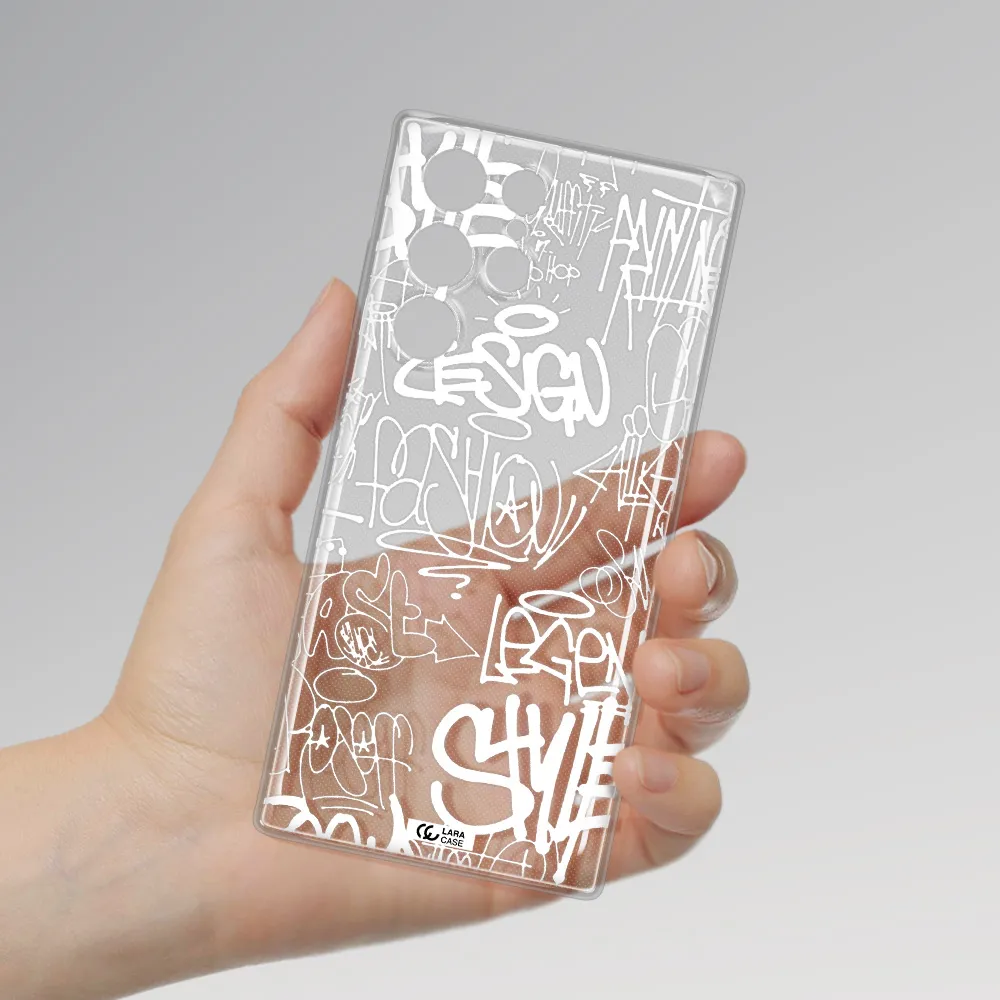 a white background with black and white clouds Samsung S 22 Ultra Clear TPU Case