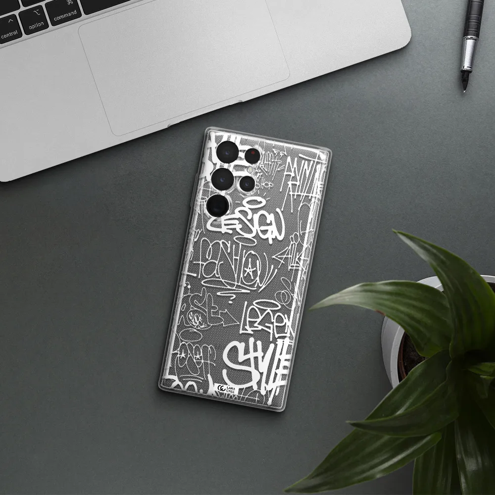 a white background with black and white clouds Samsung S 22 Ultra Clear TPU Case