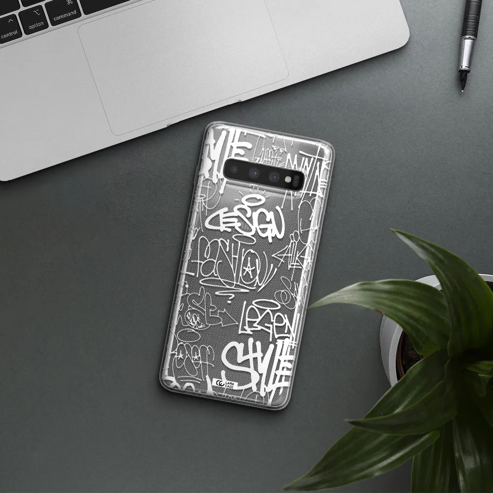 a white background with black and white clouds Samsung S10 Plus Clear TPU Case