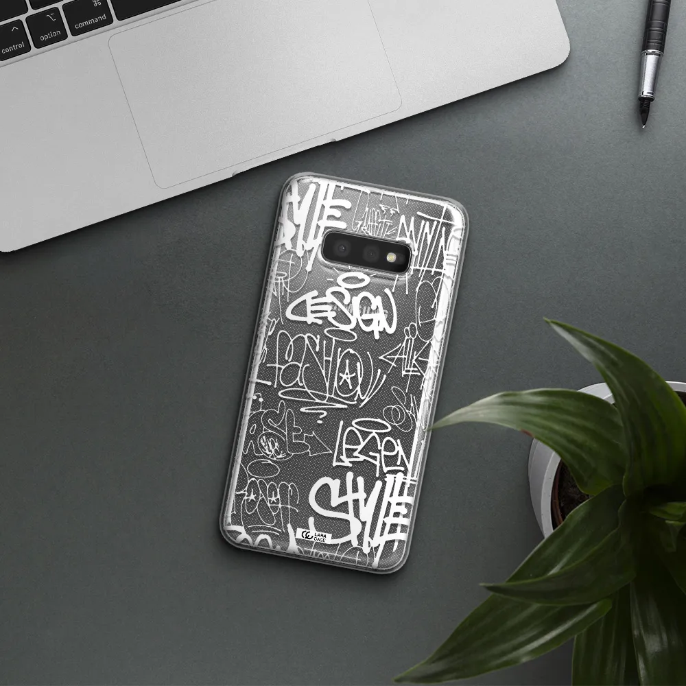 a white background with black and white clouds Samsung S10e Clear TPU Case