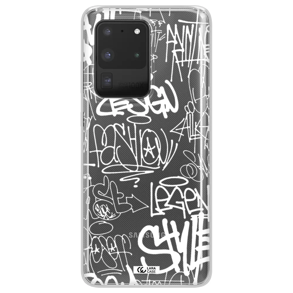 a white background with black and white clouds Samsung S20 Ultra Clear TPU Case