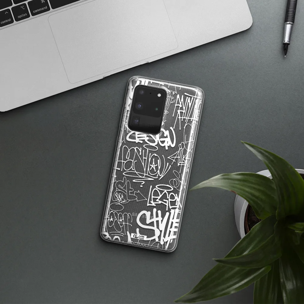 a white background with black and white clouds Samsung S20 Ultra Clear TPU Case