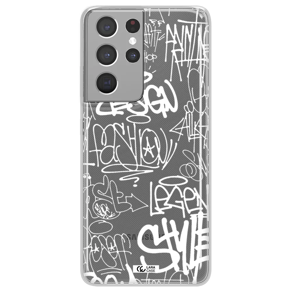 a white background with black and white clouds Samsung S21 Ultra Clear TPU Case