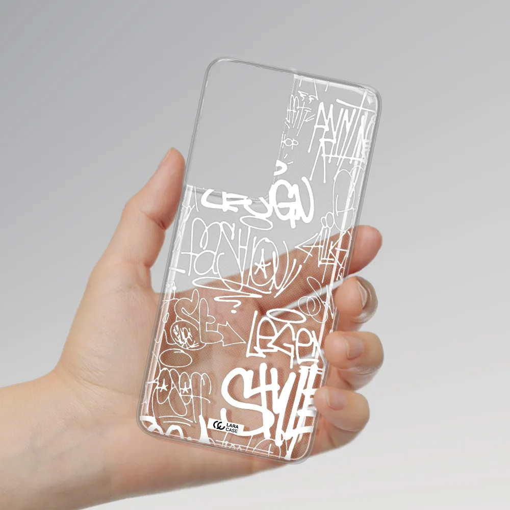 a white background with black and white clouds Samsung S21 Ultra Clear TPU Case