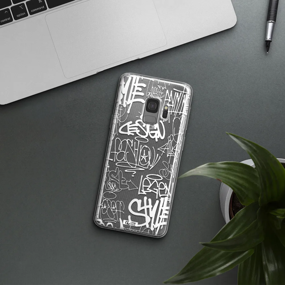 a white background with black and white clouds Samsung S9 Clear TPU Case