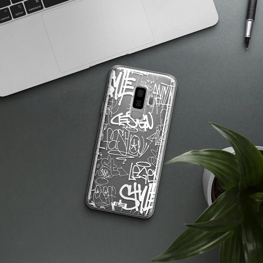 a white background with black and white clouds Samsung S9 Plus Clear TPU Case