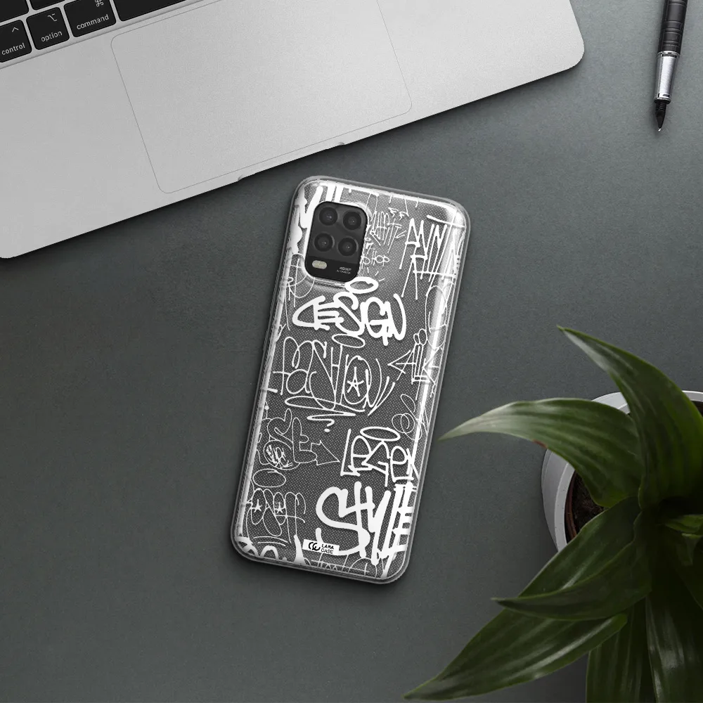 a white background with black and white clouds Xiaomi Mi 10 Lite Clear TPU Case