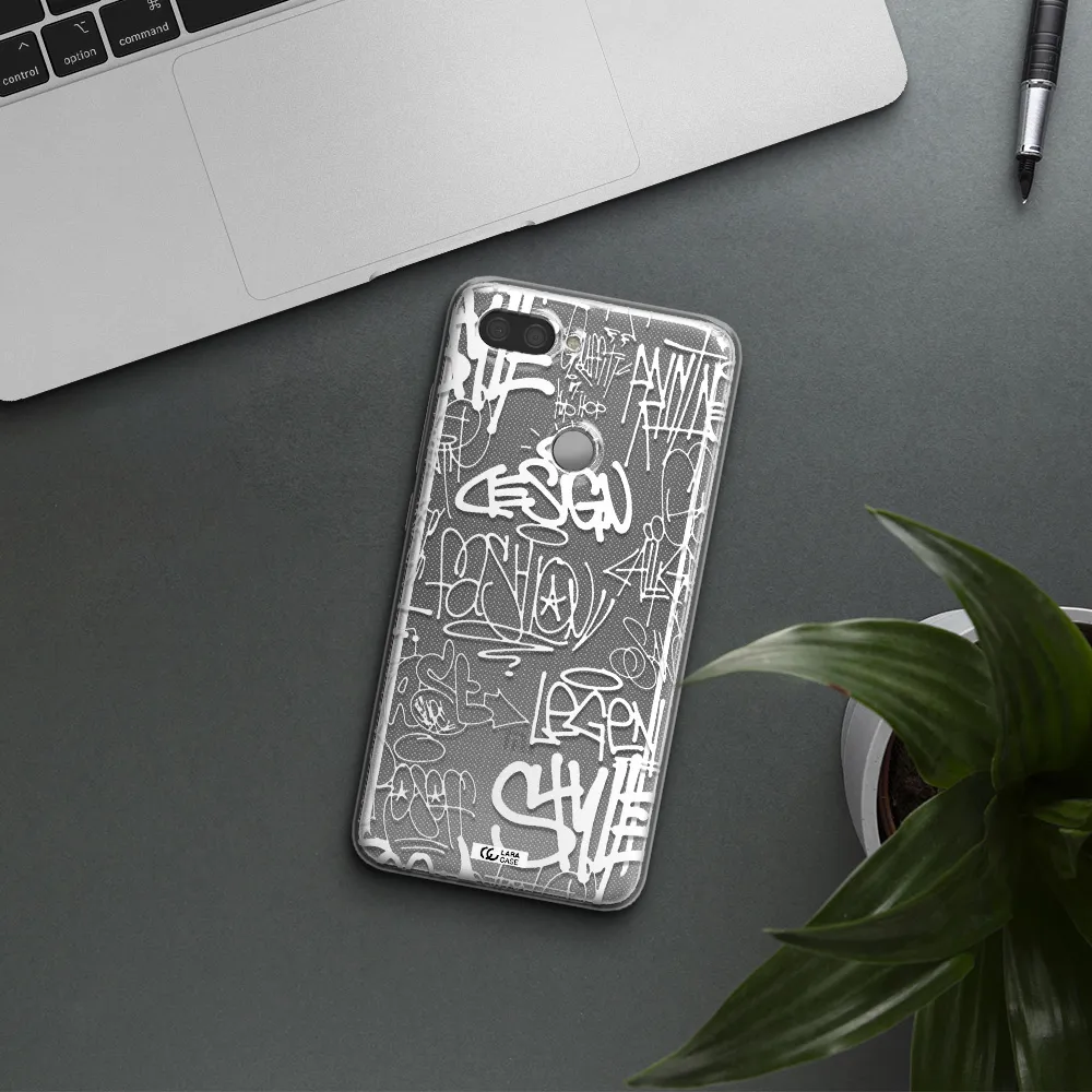 a white background with black and white clouds Xiaomi Mi 8 Lite Clear TPU Case