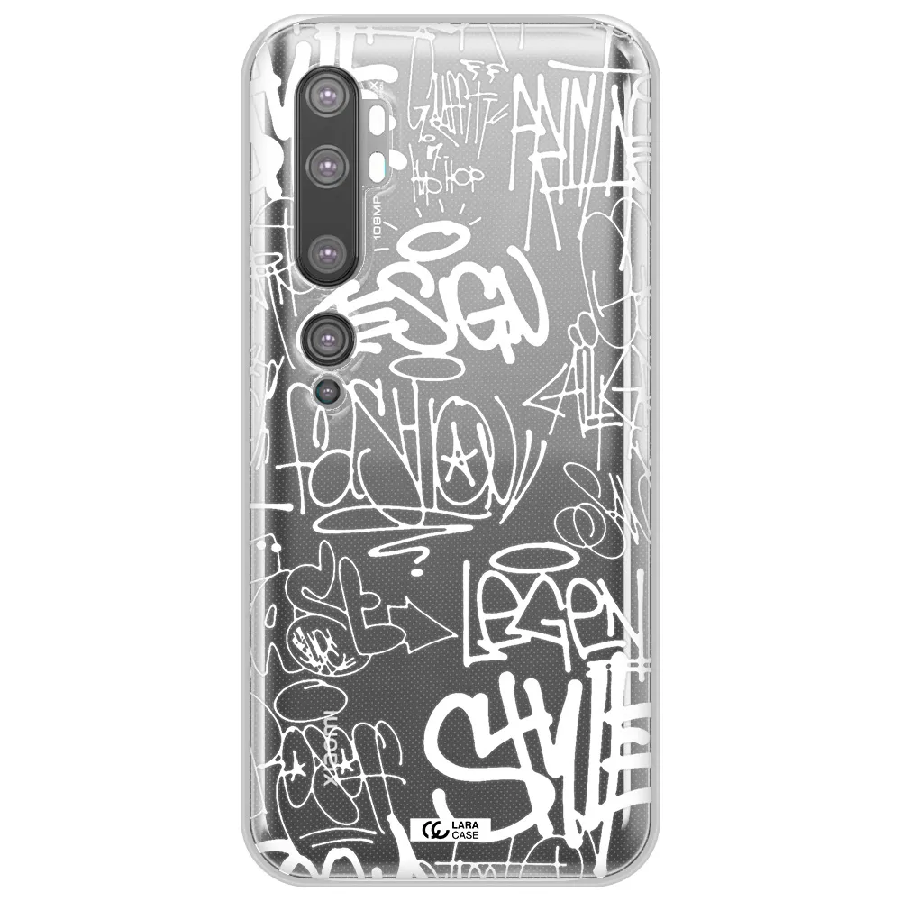 a white background with black and white clouds Xiaomi Mi Note 10 Clear TPU Case