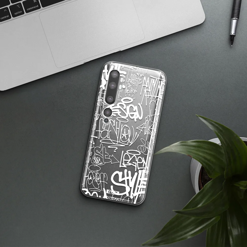 a white background with black and white clouds Xiaomi Mi Note 10 Clear TPU Case