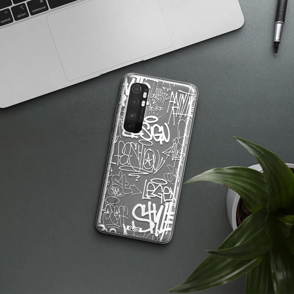 a white background with black and white clouds Xiaomi Mi Note 10 Lite Clear TPU Case