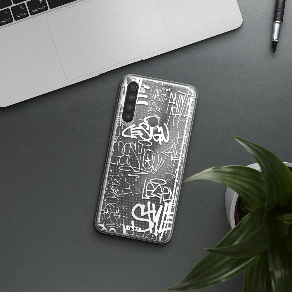 a white background with black and white clouds Xiaomi Note 8 Clear TPU Case