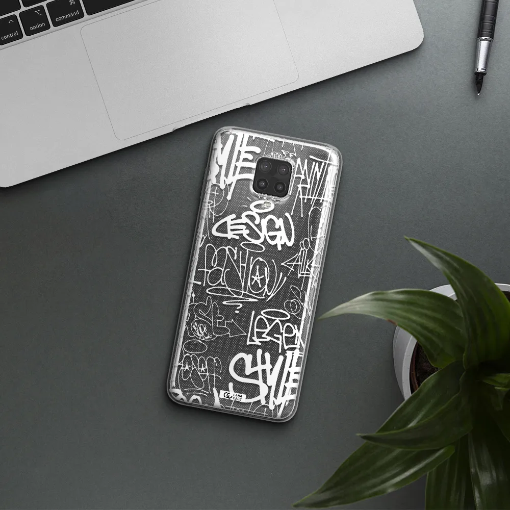 a white background with black and white clouds Xiaomi Note 9 Pro Clear TPU Case