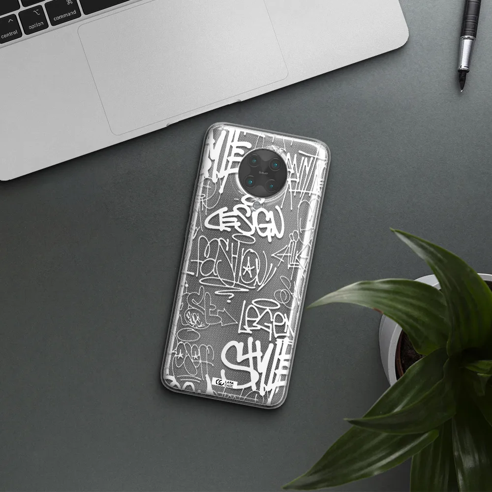 a white background with black and white clouds Xiaomi Poco F2 Pro Clear TPU Case