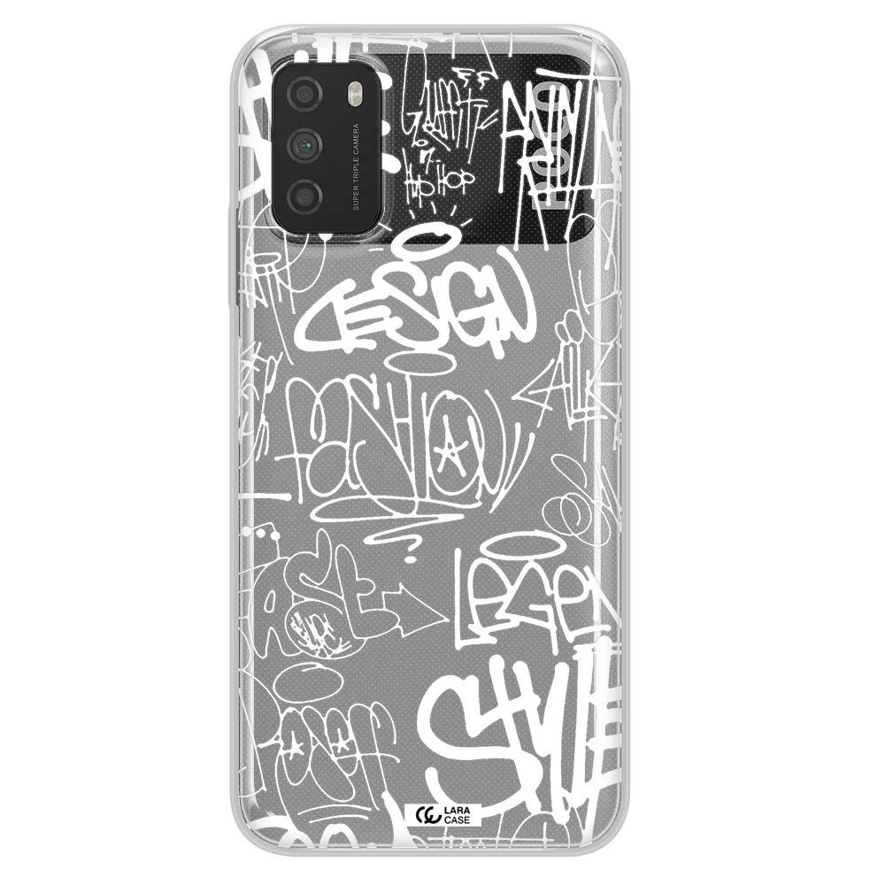 a white background with black and white clouds Xiaomi Poco M3 Clear TPU Case