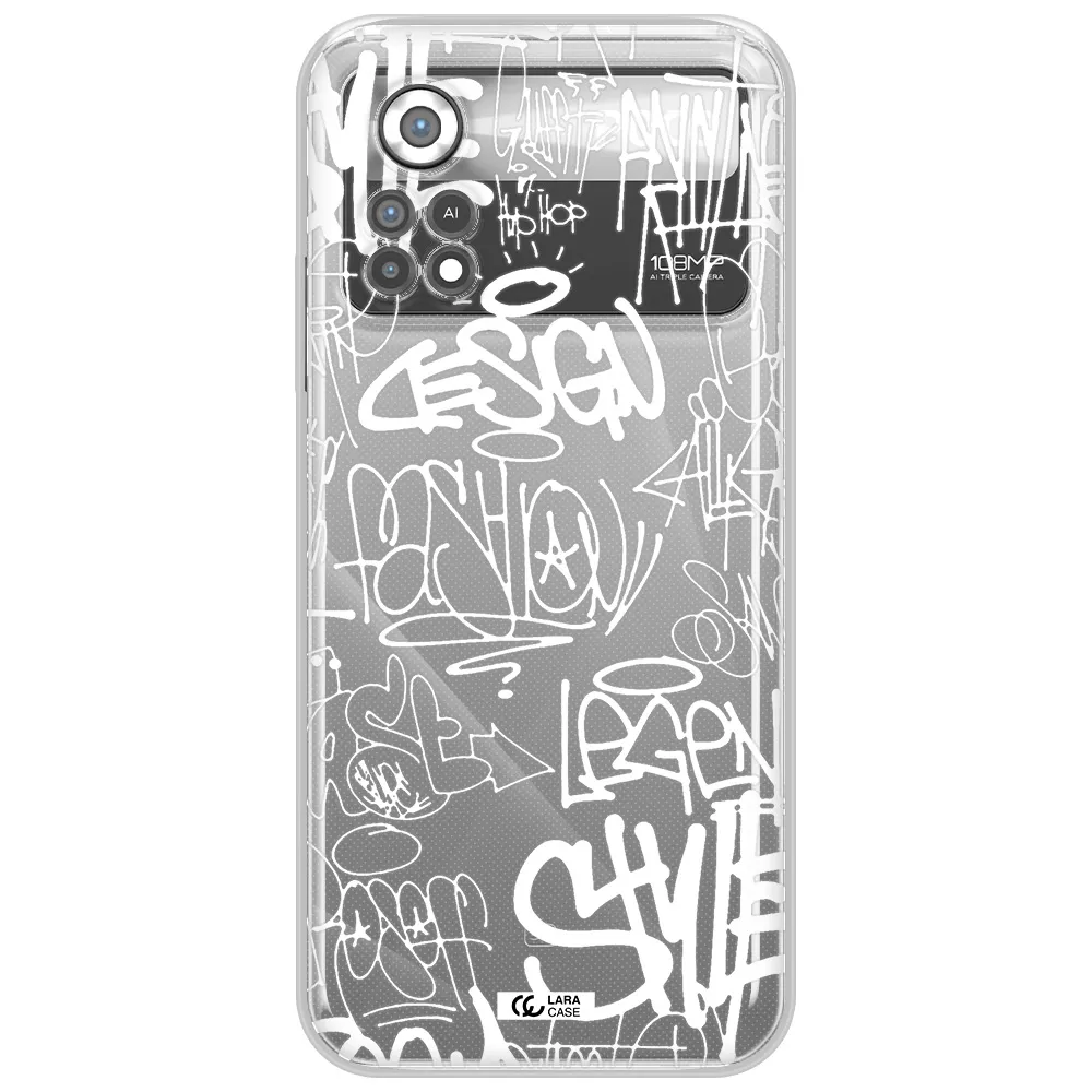 a white background with black and white clouds Xiaomi Poco X4 Pro Clear TPU Case