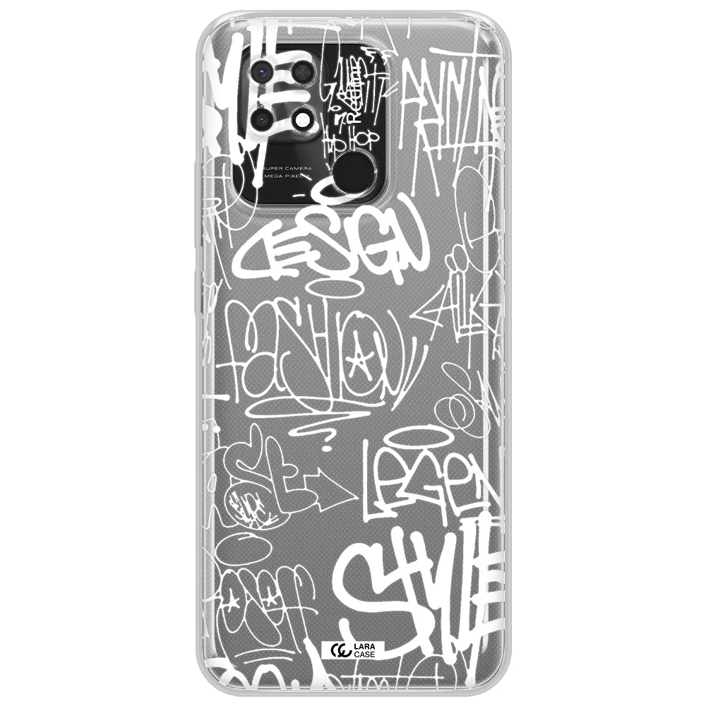 a white background with black and white clouds Xiaomi Redmi 10C Clear TPU Case