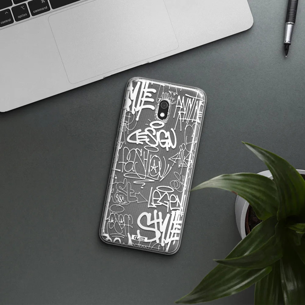 a white background with black and white clouds Xiaomi Redmi 8A Clear TPU Case