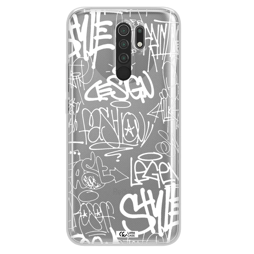 a white background with black and white clouds Xiaomi Redmi 9 Clear TPU Case