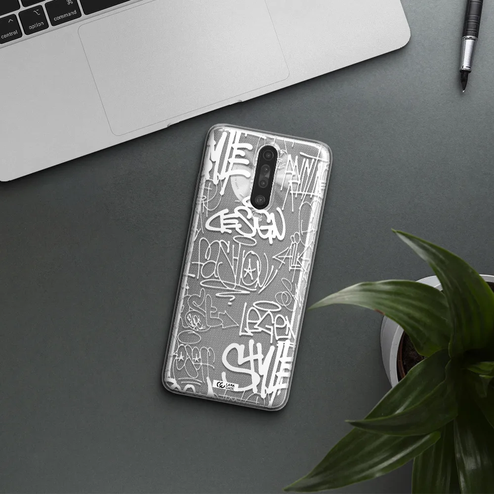 a white background with black and white clouds Xiaomi Redmi K30 Clear TPU Case