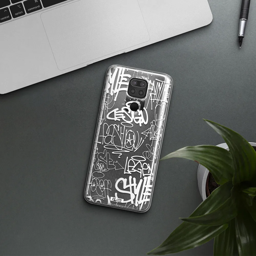 a white background with black and white clouds Xiaomi Redmi Note 9 Clear TPU Case