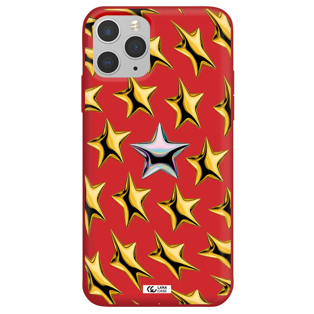 a group of gold stars Apple iPhone 11 pro max Silicone Imperial Red Case
