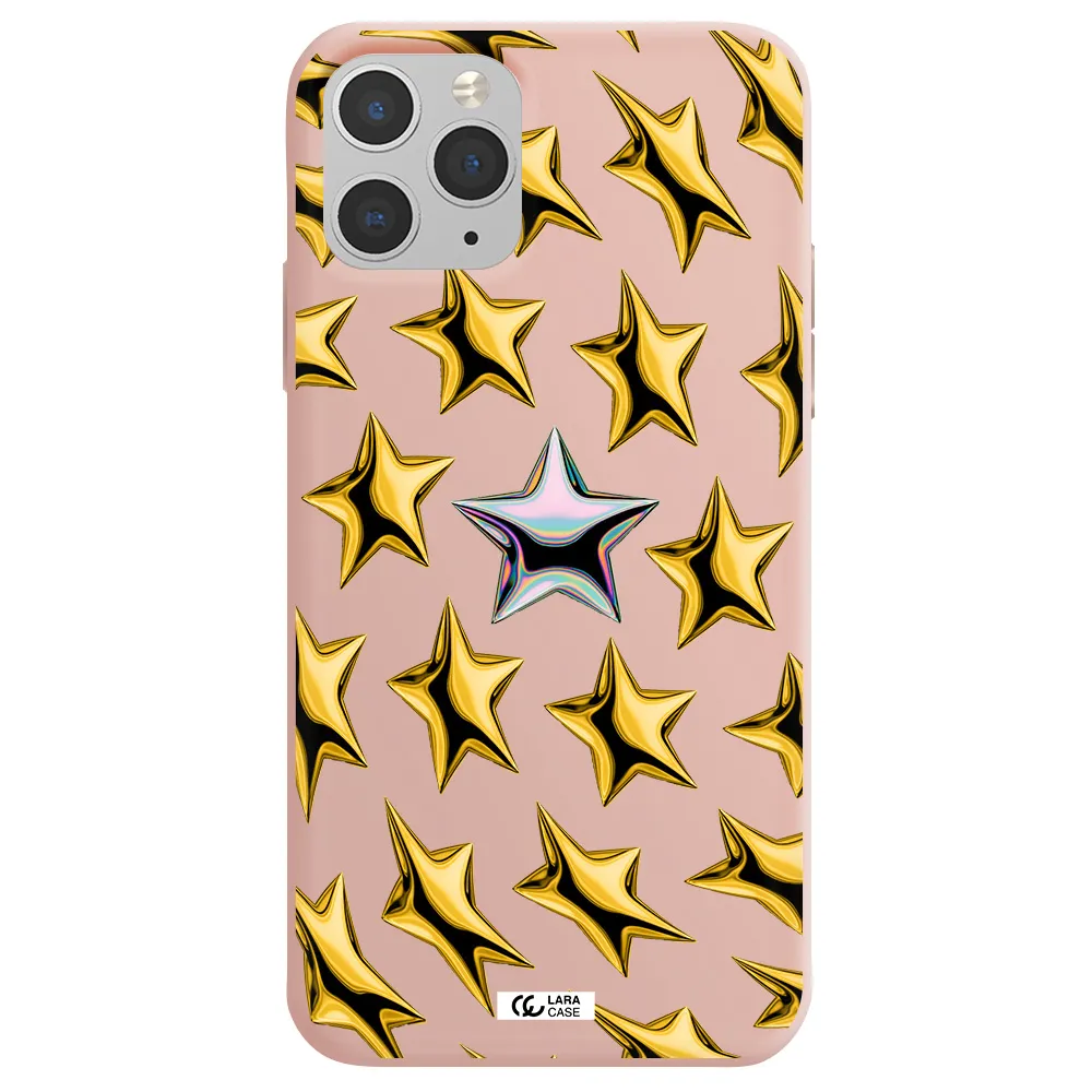 a group of gold stars Apple iPhone 11 pro max Silicone pastel pink Case