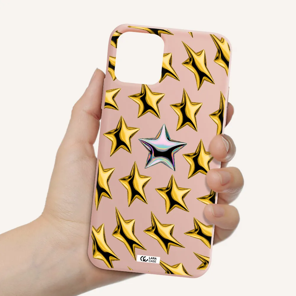 a group of gold stars Apple iPhone 11 pro max Silicone pastel pink Case