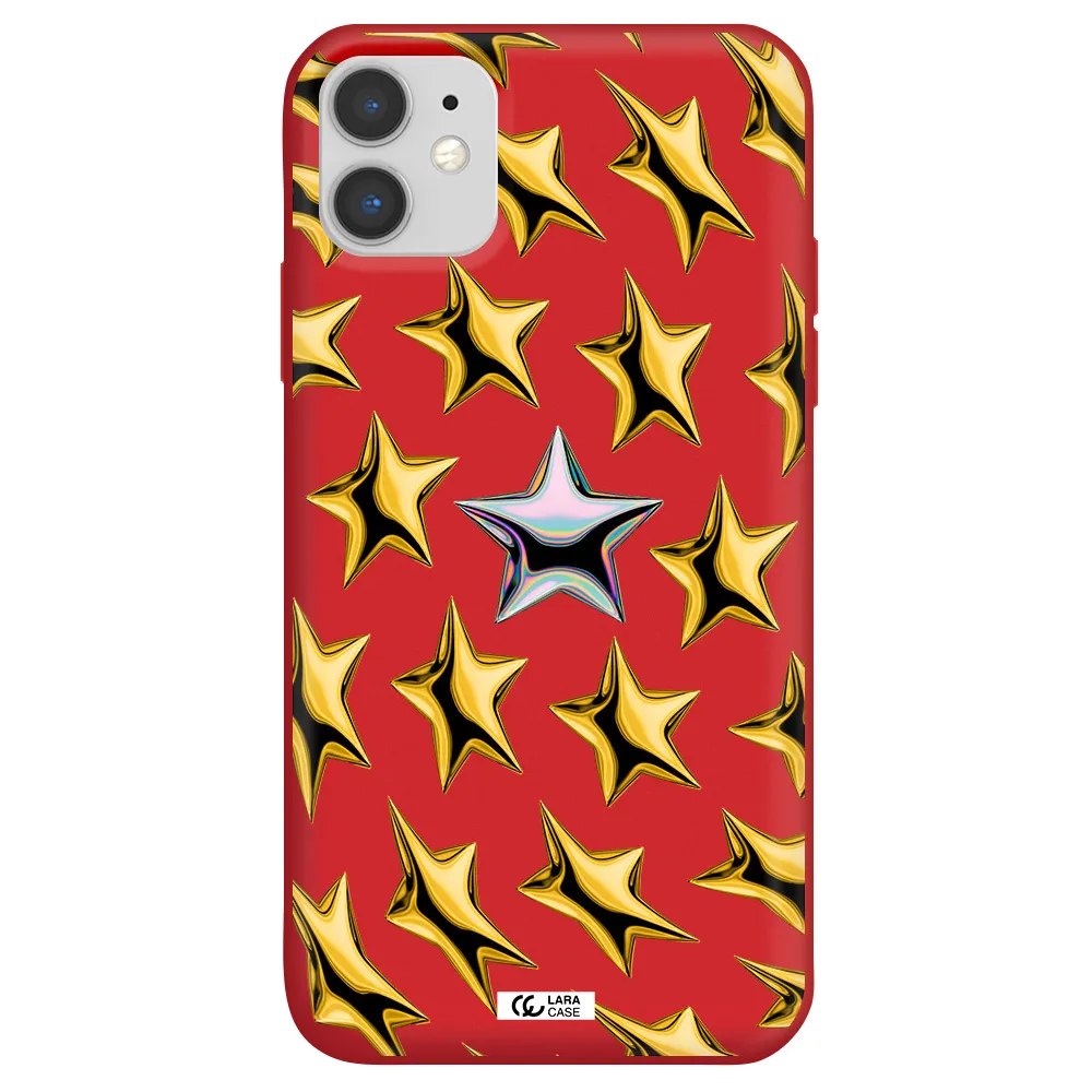 a group of gold stars Apple iPhone 11 Silicone Imperial Red Case