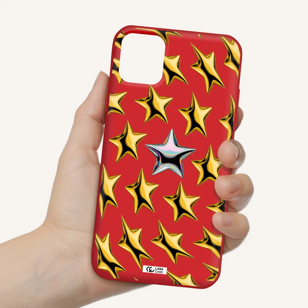a group of gold stars Apple iPhone 11 Silicone Imperial Red Case