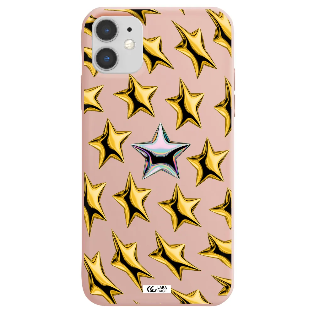 a group of gold stars Apple iPhone 11 Silicone pastel pink Case