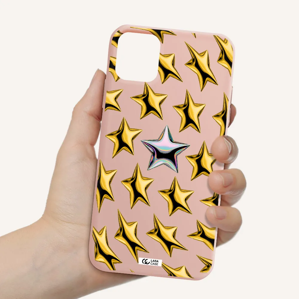 a group of gold stars Apple iPhone 11 Silicone pastel pink Case