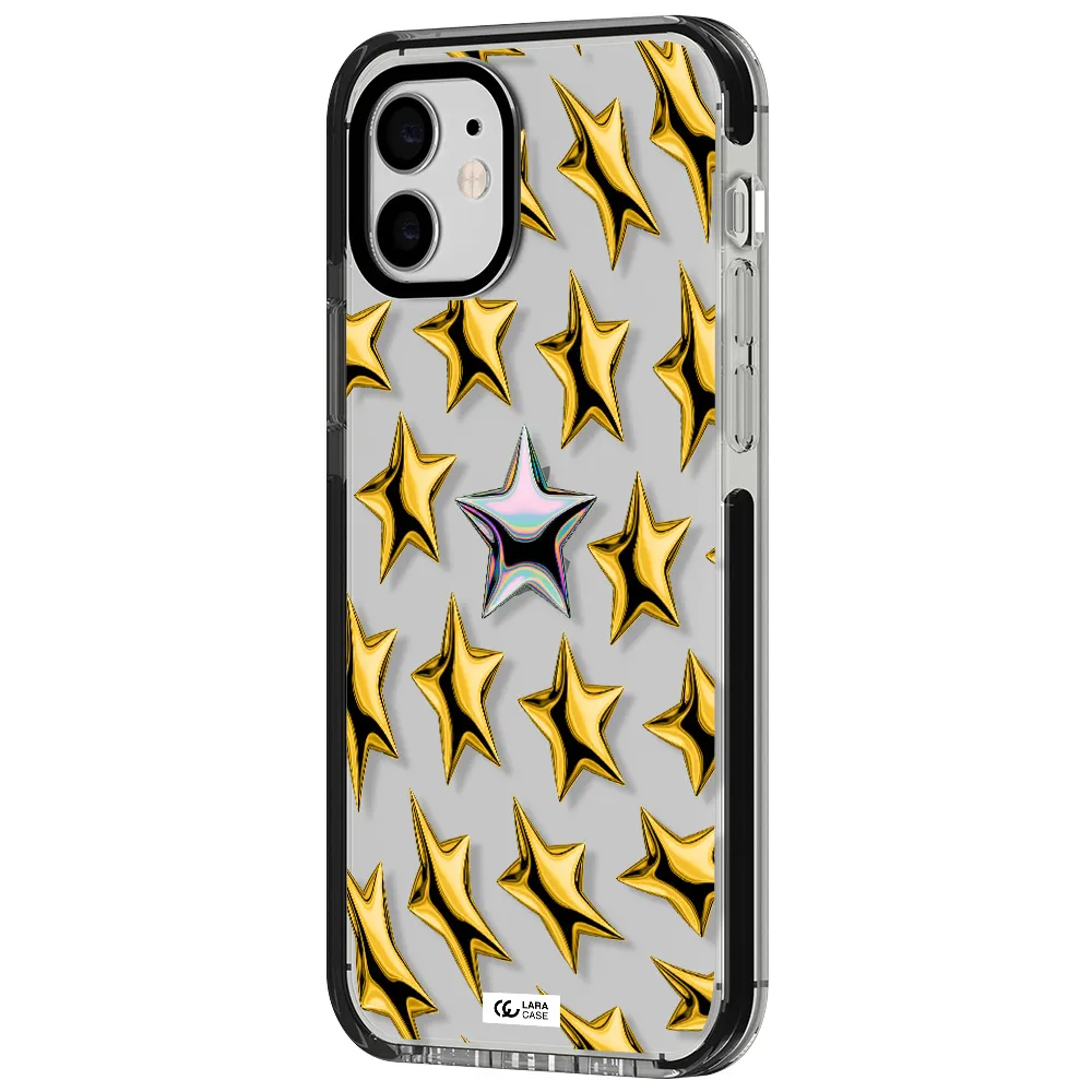 a group of gold stars Apple iPhone 12 impact black border Case