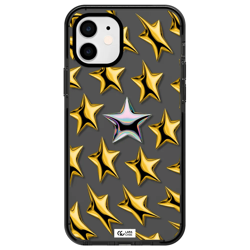 a group of gold stars Apple iPhone 12 impact Smoke Black Case