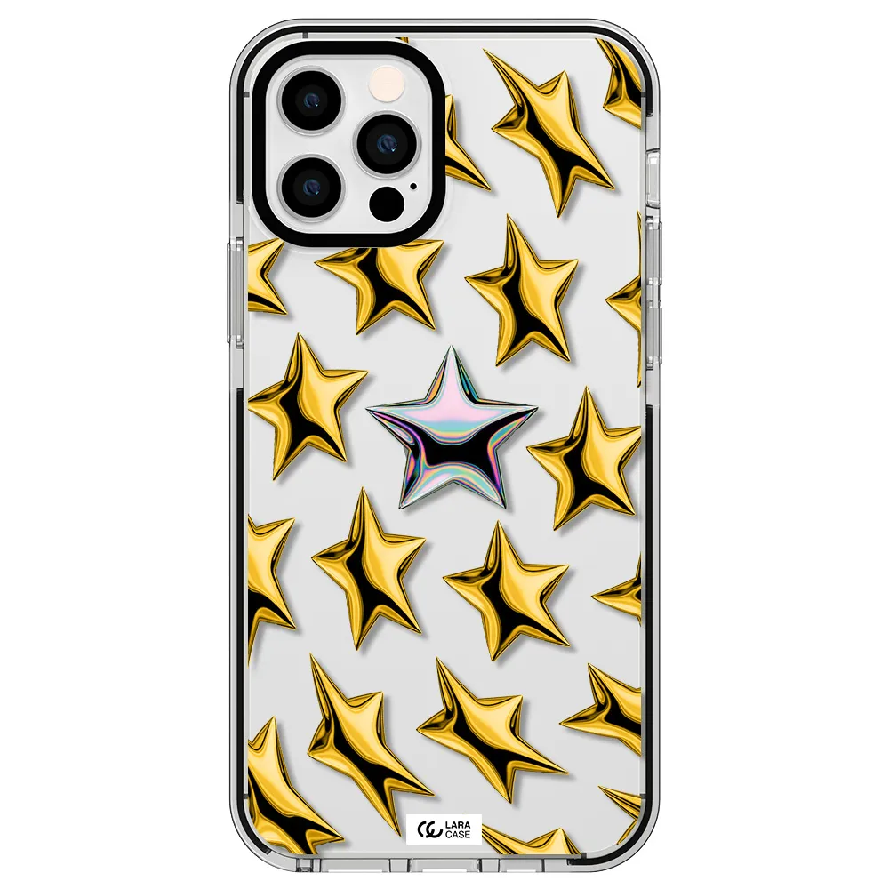 a group of gold stars Apple iPhone 12 pro impact black border Case