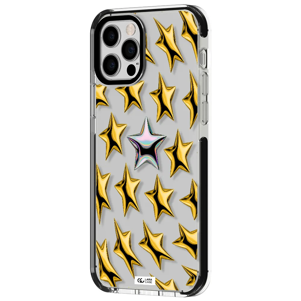 a group of gold stars Apple iPhone 12 pro impact black border Case